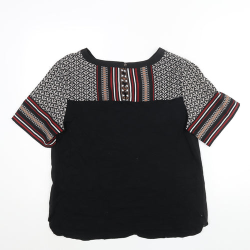 Oasis Womens Black Polyester Basic Blouse Size L Roll Neck - Geometric Print