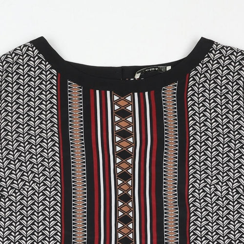 Oasis Womens Black Polyester Basic Blouse Size L Roll Neck - Geometric Print