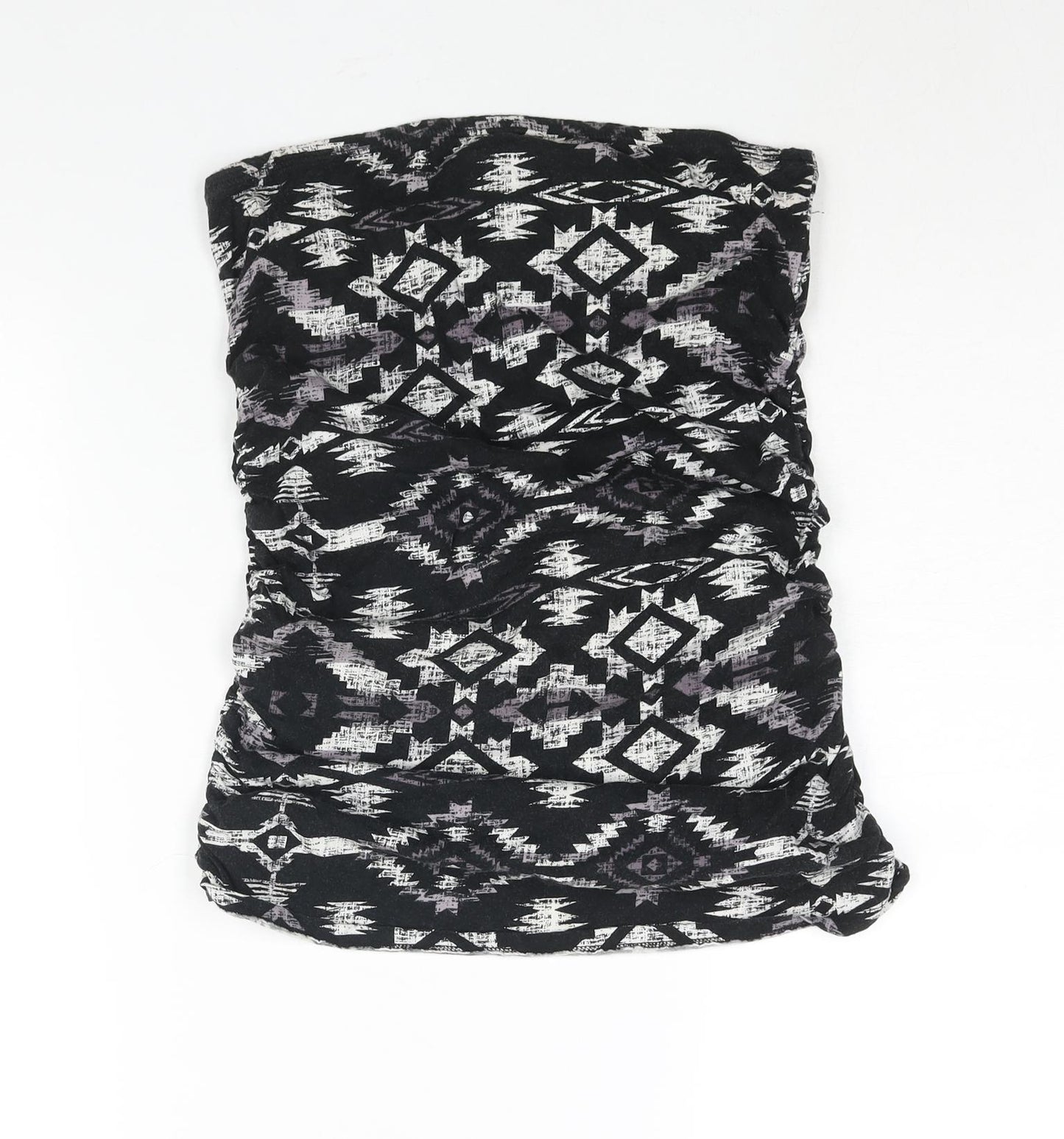 Dorothy Perkins Womens Black Geometric Cotton Basic Blouse Size M Square Neck - Bandeau Rouched