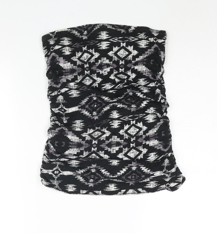 Dorothy Perkins Womens Black Geometric Cotton Basic Blouse Size M Square Neck - Bandeau Rouched