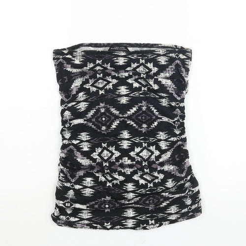 Dorothy Perkins Womens Black Geometric Cotton Basic Blouse Size M Square Neck - Bandeau Rouched