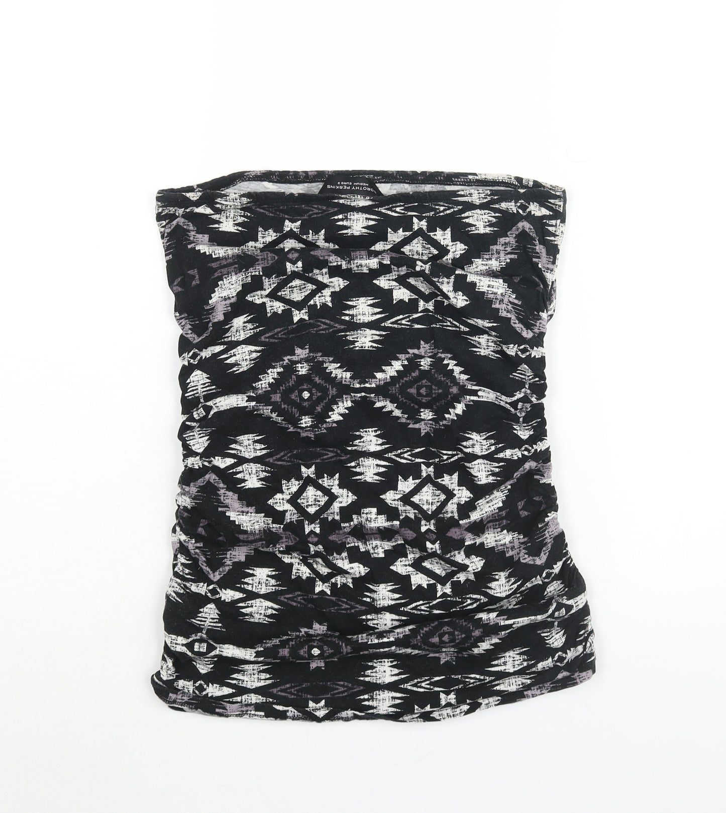 Dorothy Perkins Womens Black Geometric Cotton Basic Blouse Size M Square Neck - Bandeau Rouched