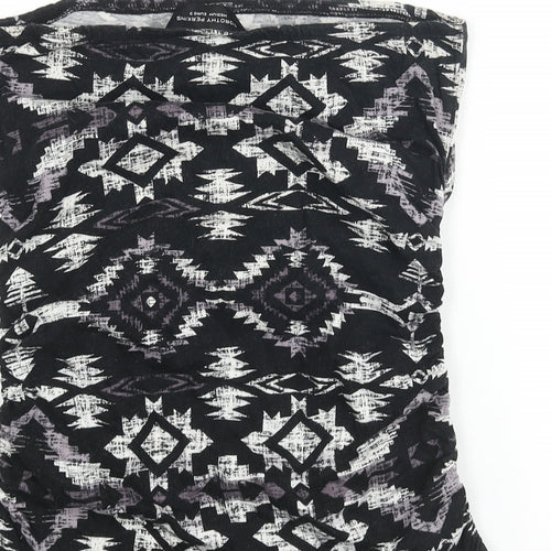 Dorothy Perkins Womens Black Geometric Cotton Basic Blouse Size M Square Neck - Bandeau Rouched