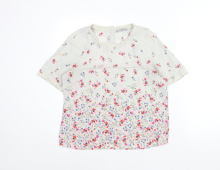 Per Una Womens Grey Floral Polyester Basic Blouse Size 12 Round Neck