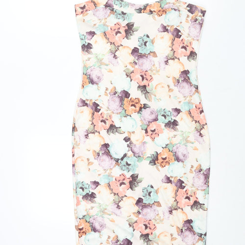PRETTYLITTLETHING Womens Multicoloured Floral Polyester Bodycon Size 12 Square Neck Pullover - Vented