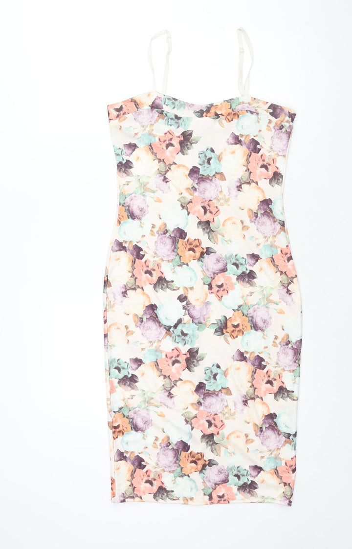 PRETTYLITTLETHING Womens Multicoloured Floral Polyester Bodycon Size 12 Square Neck Pullover - Vented