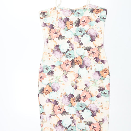 PRETTYLITTLETHING Womens Multicoloured Floral Polyester Bodycon Size 12 Square Neck Pullover - Vented