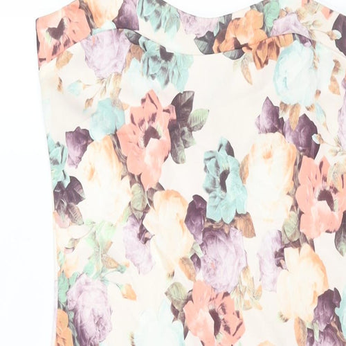 PRETTYLITTLETHING Womens Multicoloured Floral Polyester Bodycon Size 12 Square Neck Pullover - Vented