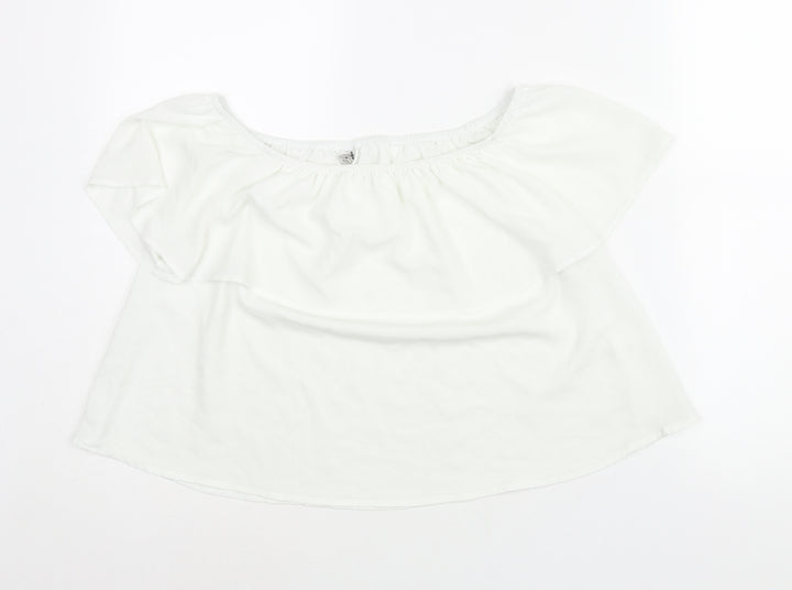 Stradivarius Womens White Polyester Basic Blouse Size S Boat Neck - Frill