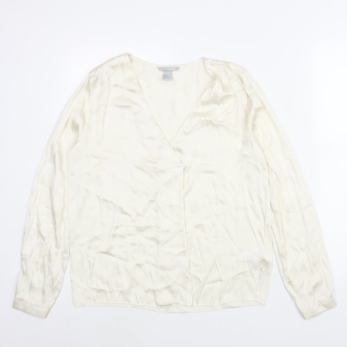 H&M Womens Ivory Polyester Basic Blouse Size 8 V-Neck - Pleat