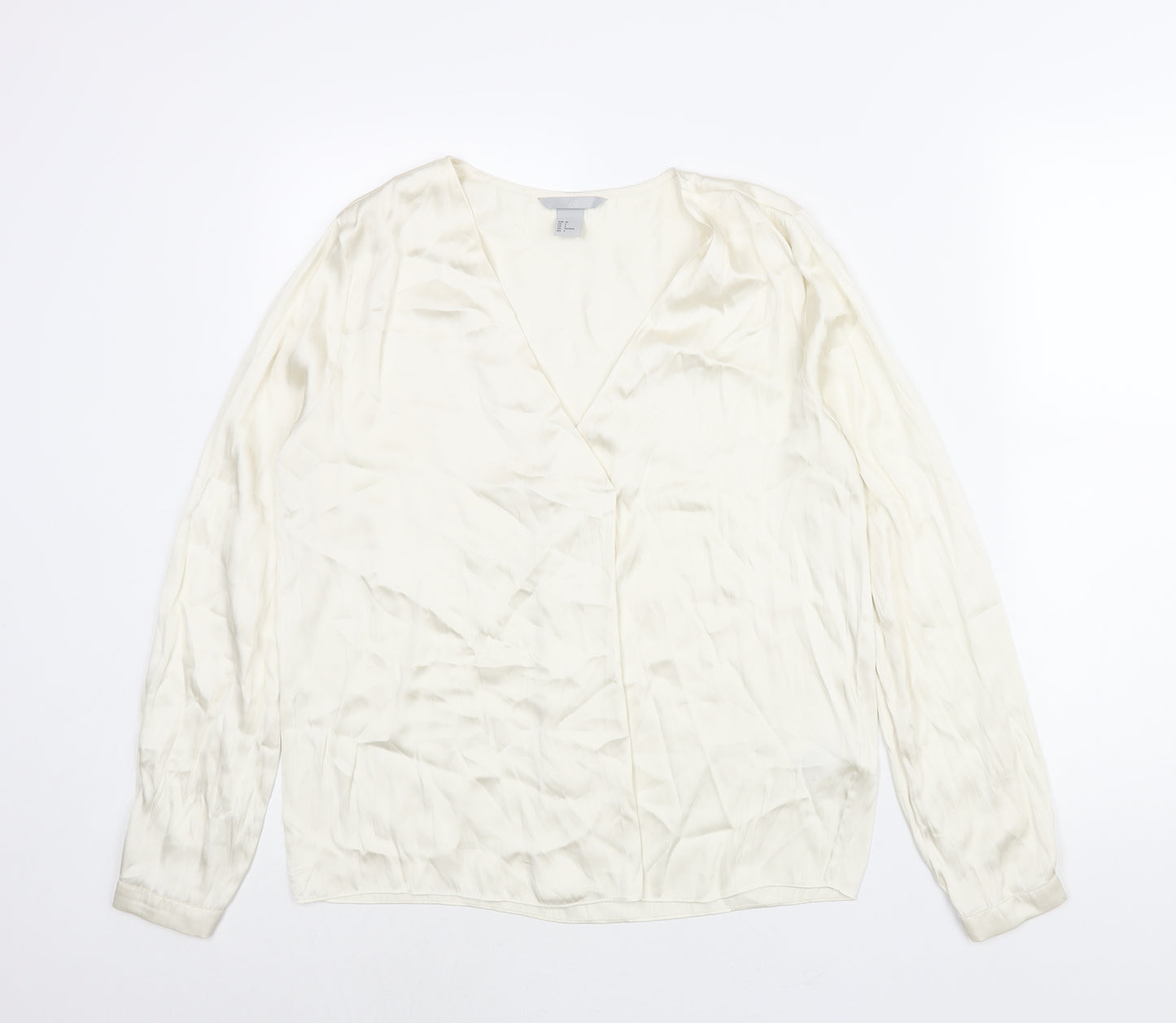 H&M Womens Ivory Polyester Basic Blouse Size 8 V-Neck - Pleat