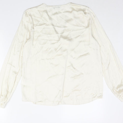 H&M Womens Ivory Polyester Basic Blouse Size 8 V-Neck - Pleat