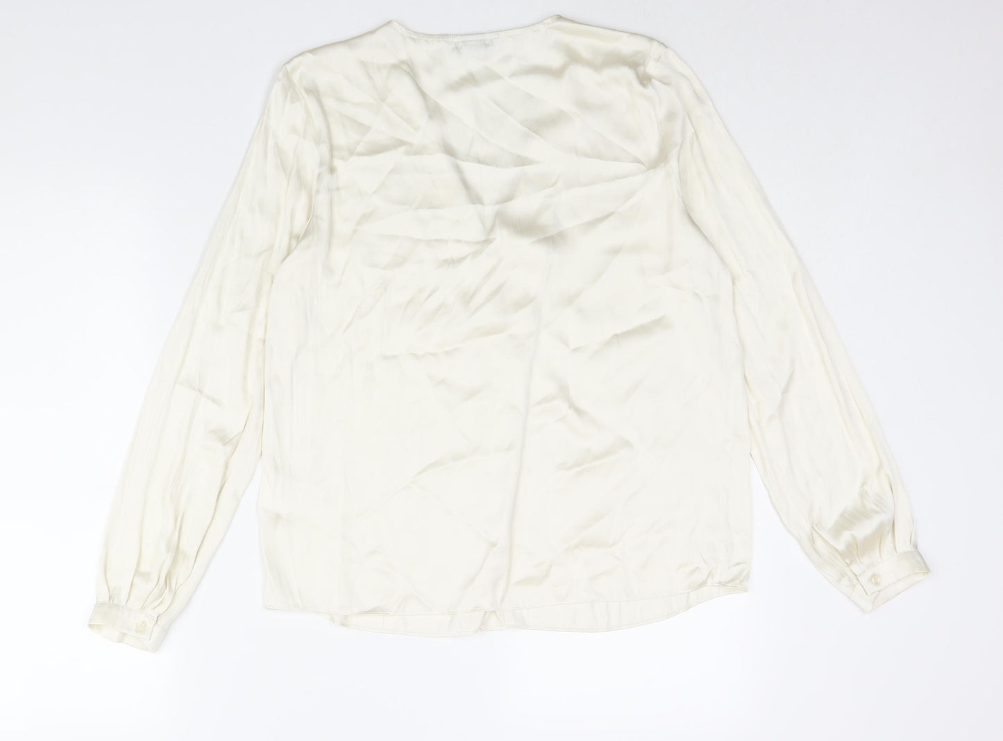 H&M Womens Ivory Polyester Basic Blouse Size 8 V-Neck - Pleat