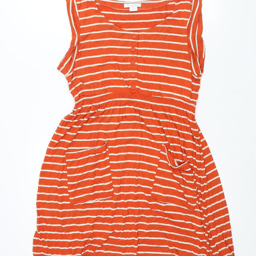mamas & papas Womens Red Striped Viscose Shift Size 14 Round Neck Button