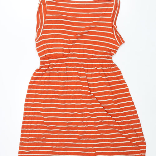 mamas & papas Womens Red Striped Viscose Shift Size 14 Round Neck Button