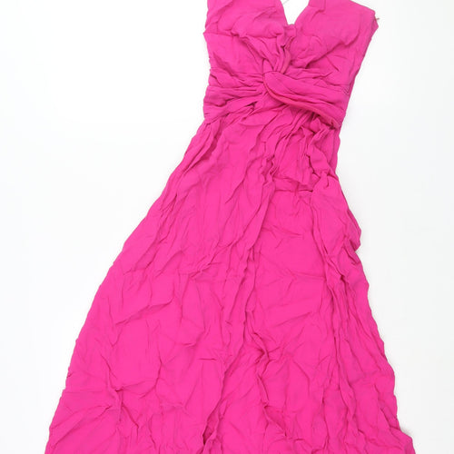 Zara Womens Pink Viscose Slip Dress Size XS V-Neck Zip - Open Front Twist