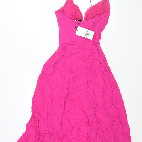 Zara Womens Pink Viscose Slip Dress Size XS V-Neck Zip - Open Front Twist
