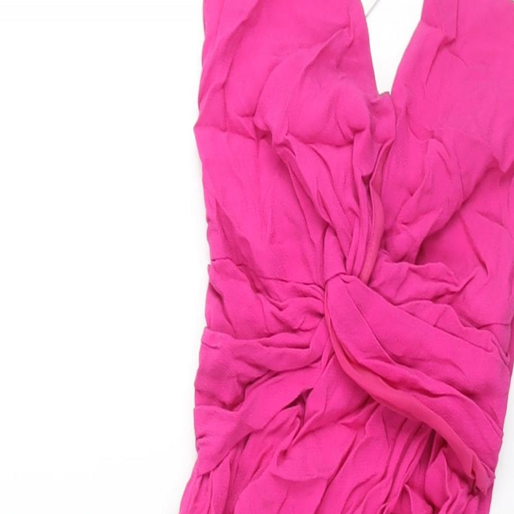 Zara Womens Pink Viscose Slip Dress Size XS V-Neck Zip - Open Front Twist