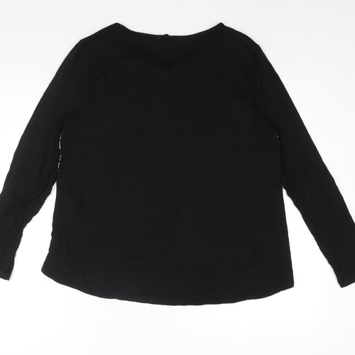 Oasis Womens Black Viscose Basic Blouse Size L Round Neck - Fringe Neckline Detail