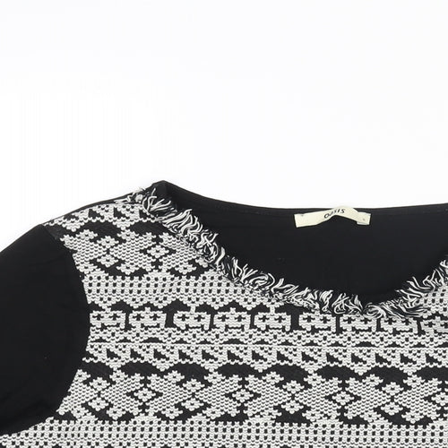 Oasis Womens Black Viscose Basic Blouse Size L Round Neck - Fringe Neckline Detail