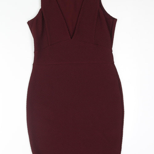 Boohoo Womens Red Polyester Bodycon Size 12 V-Neck Pullover - Textured