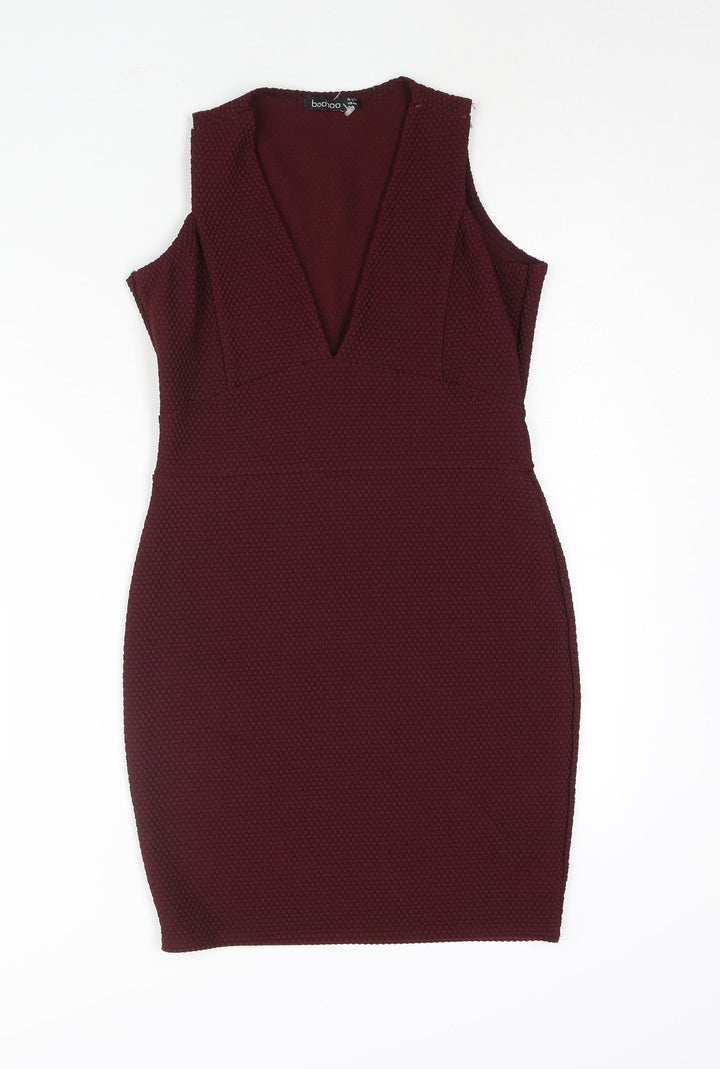 Boohoo Womens Red Polyester Bodycon Size 12 V-Neck Pullover - Textured