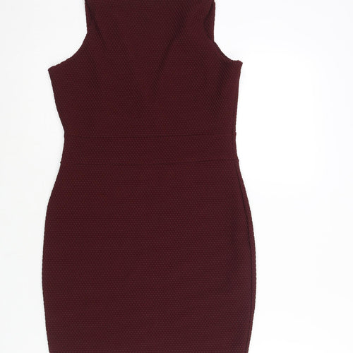 Boohoo Womens Red Polyester Bodycon Size 12 V-Neck Pullover - Textured
