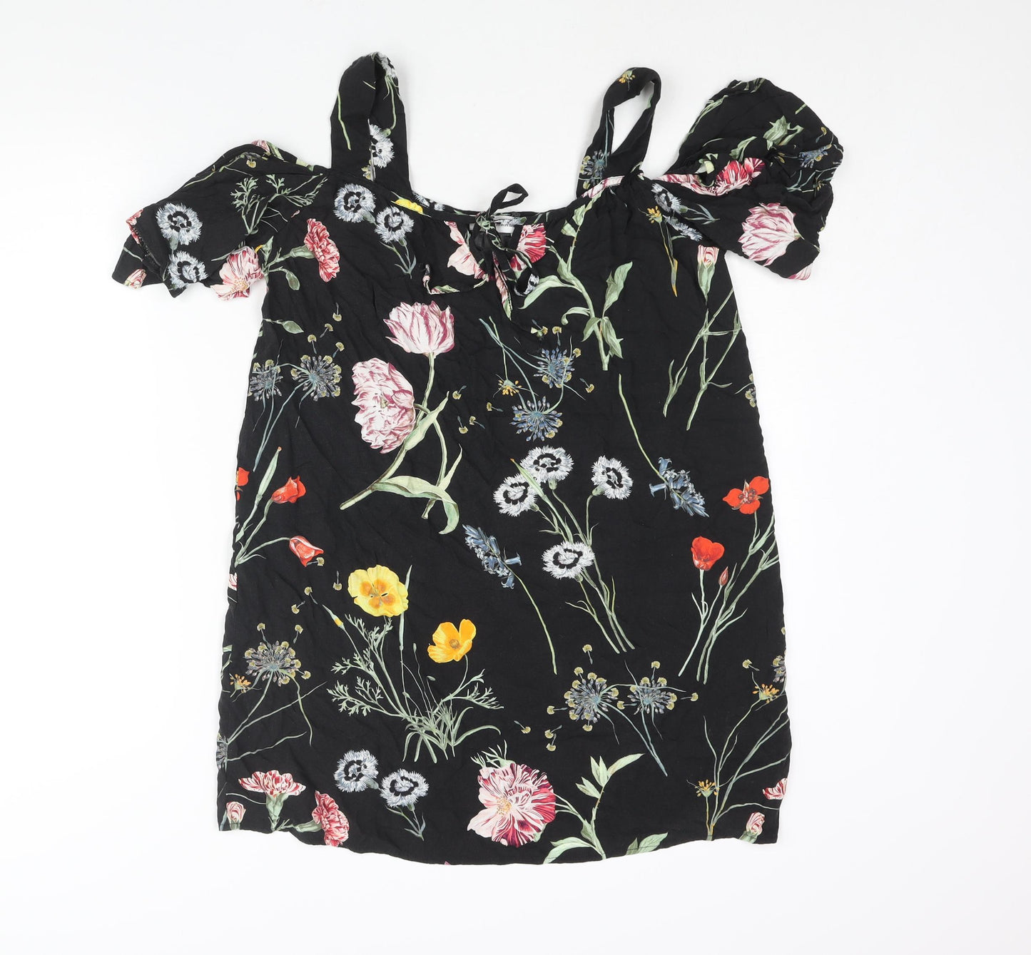 Paraphrase Womens Black Floral Polyester Mini Size 10 Square Neck Tie - Cold Shoulder