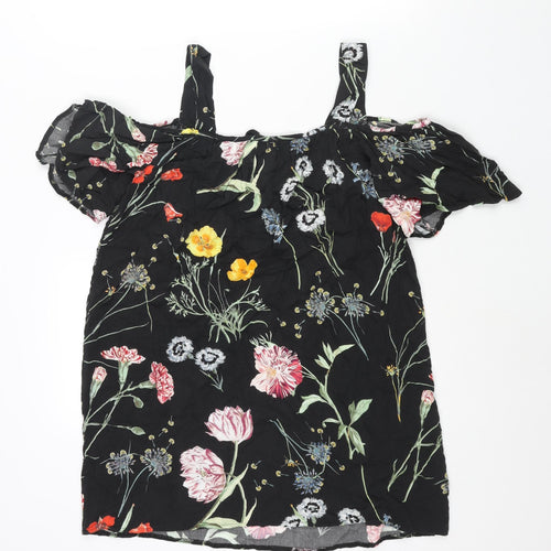 Paraphrase Womens Black Floral Polyester Mini Size 10 Square Neck Tie - Cold Shoulder