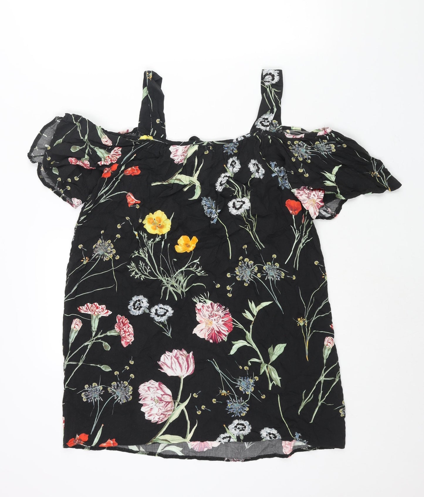 Paraphrase Womens Black Floral Polyester Mini Size 10 Square Neck Tie - Cold Shoulder