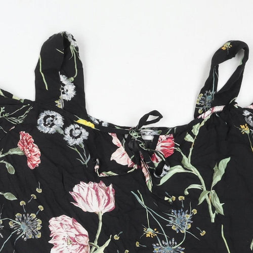 Paraphrase Womens Black Floral Polyester Mini Size 10 Square Neck Tie - Cold Shoulder