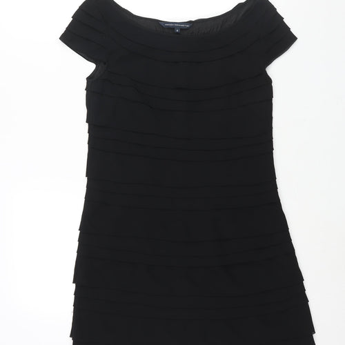 French Connection Womens Black Polyester Mini Size 8 Boat Neck Pullover - Layered Pleat