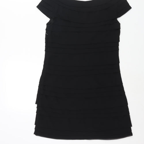 French Connection Womens Black Polyester Mini Size 8 Boat Neck Pullover - Layered Pleat