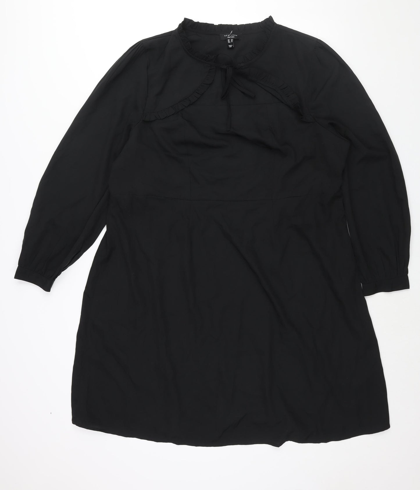 New Look Womens Black Polyester Shift Size 22 Round Neck Tie - Frill Cut Out