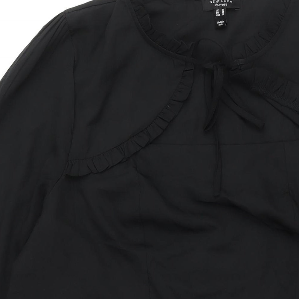 New Look Womens Black Polyester Shift Size 22 Round Neck Tie - Frill Cut Out