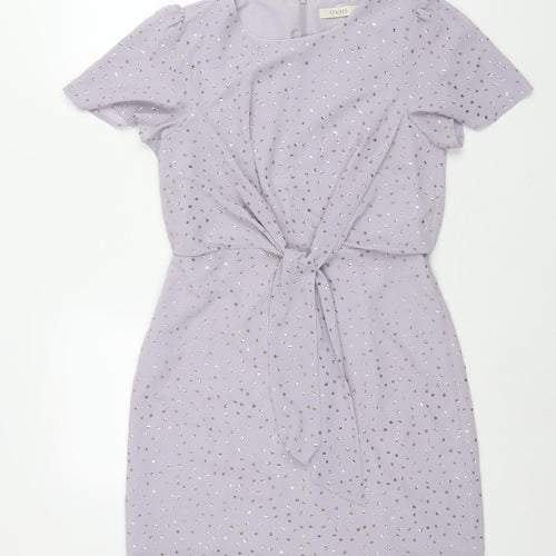 Oasis Womens Purple Polka Dot Polyester Sheath Size 10 Round Neck Zip - Glitter Tie Detail