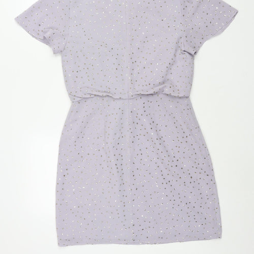 Oasis Womens Purple Polka Dot Polyester Sheath Size 10 Round Neck Zip - Glitter Tie Detail