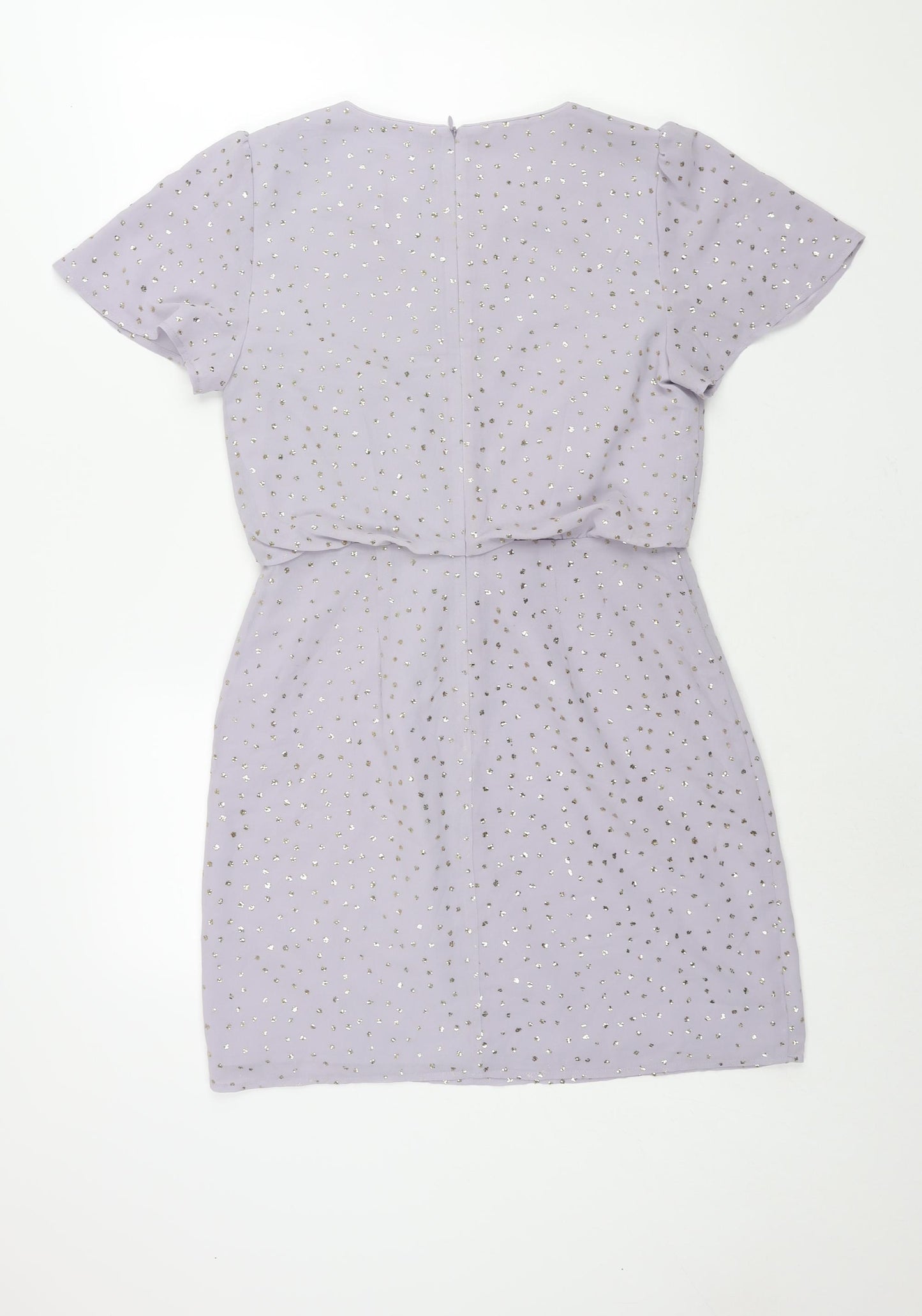 Oasis Womens Purple Polka Dot Polyester Sheath Size 10 Round Neck Zip - Glitter Tie Detail