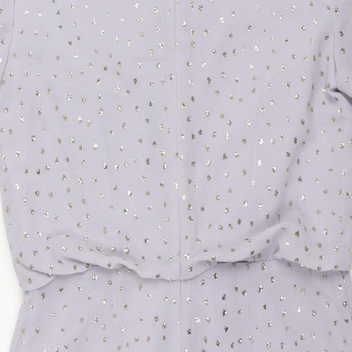 Oasis Womens Purple Polka Dot Polyester Sheath Size 10 Round Neck Zip - Glitter Tie Detail