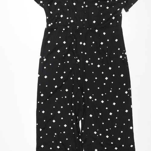 Pieces Womens Black Geometric Polyester Jumpsuit One-Piece Size XL L25 in Zip - Button
