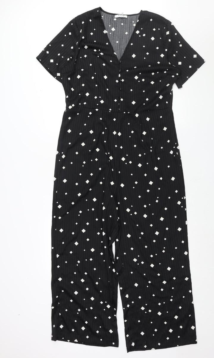 Pieces Womens Black Geometric Polyester Jumpsuit One-Piece Size XL L25 in Zip - Button