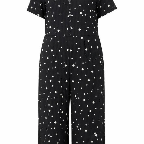 Pieces Womens Black Geometric Polyester Jumpsuit One-Piece Size XL L25 in Zip - Button