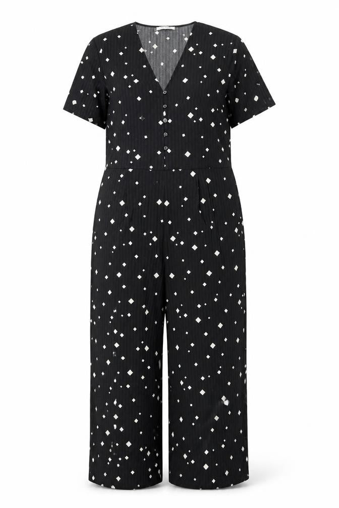 Pieces Womens Black Geometric Polyester Jumpsuit One-Piece Size XL L25 in Zip - Button
