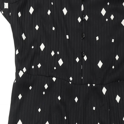Pieces Womens Black Geometric Polyester Jumpsuit One-Piece Size XL L25 in Zip - Button