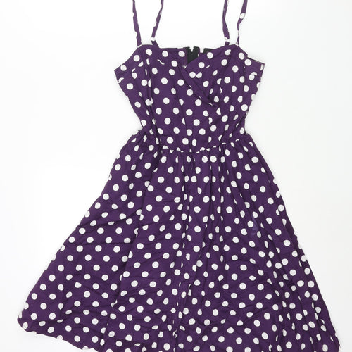 POP Womens Purple Polka Dot Polyester Fit & Flare Size 10 Sweetheart Zip