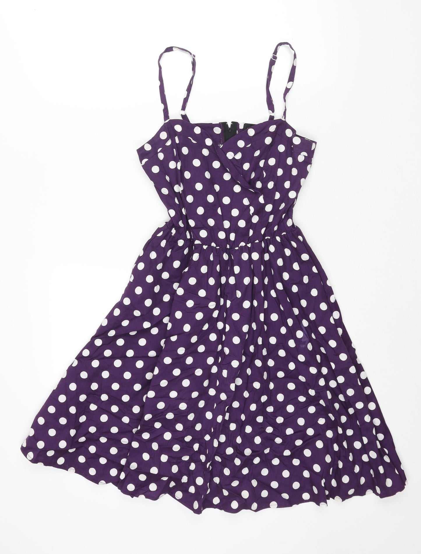 POP Womens Purple Polka Dot Polyester Fit & Flare Size 10 Sweetheart Zip