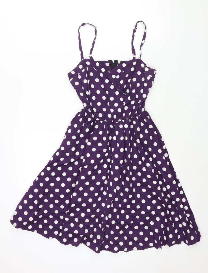 POP Womens Purple Polka Dot Polyester Fit & Flare Size 10 Sweetheart Zip