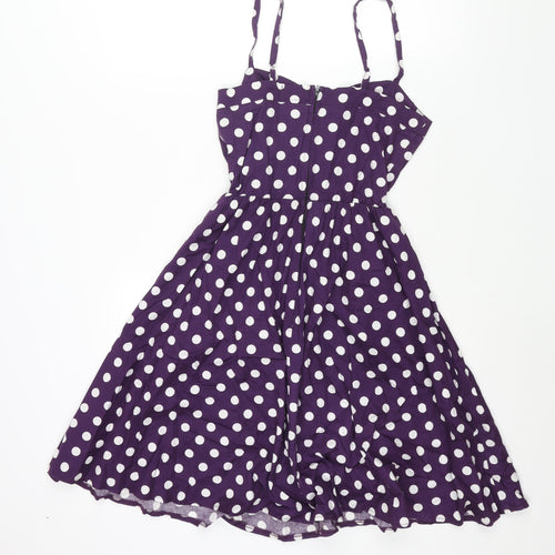 POP Womens Purple Polka Dot Polyester Fit & Flare Size 10 Sweetheart Zip