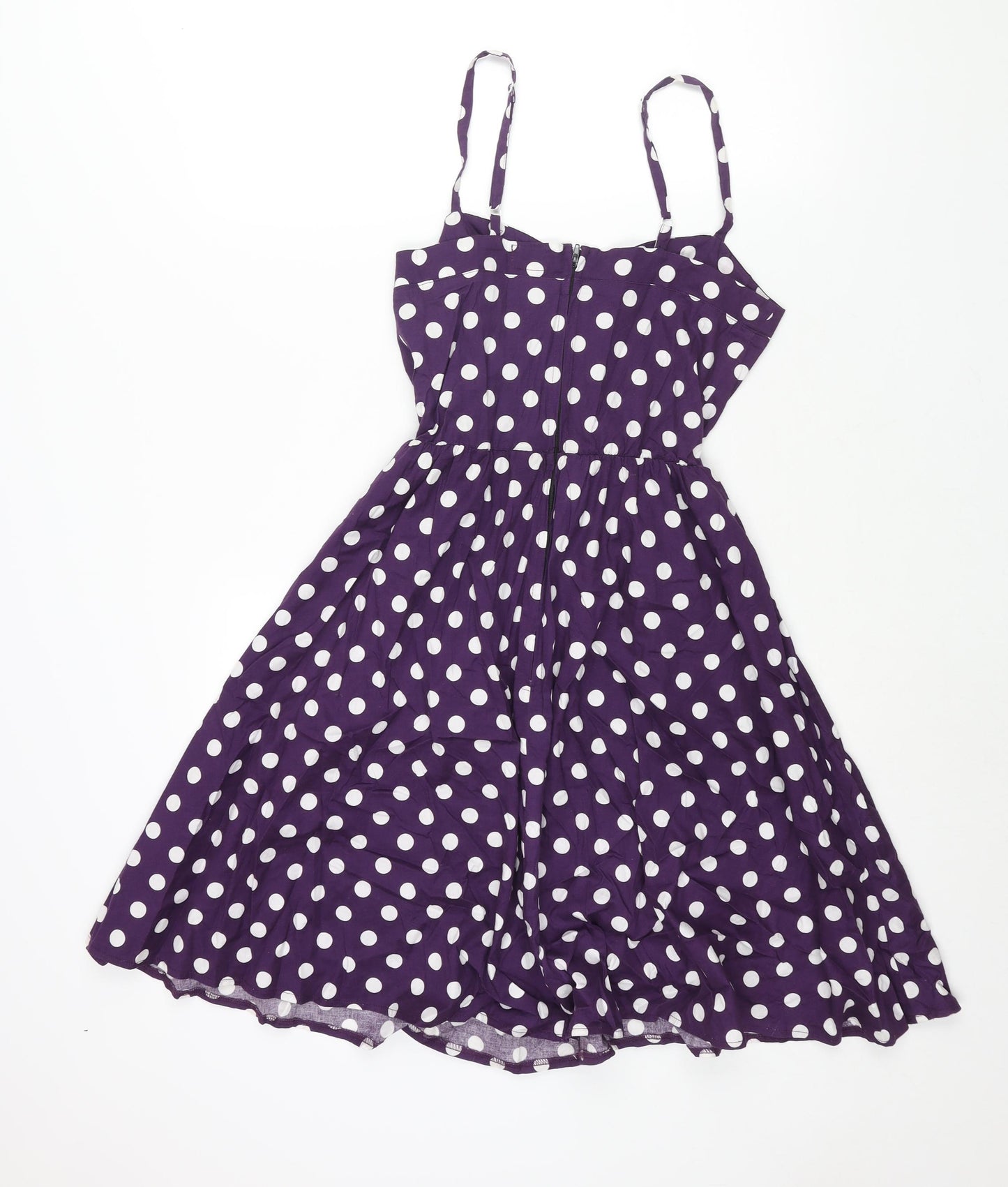 POP Womens Purple Polka Dot Polyester Fit & Flare Size 10 Sweetheart Zip