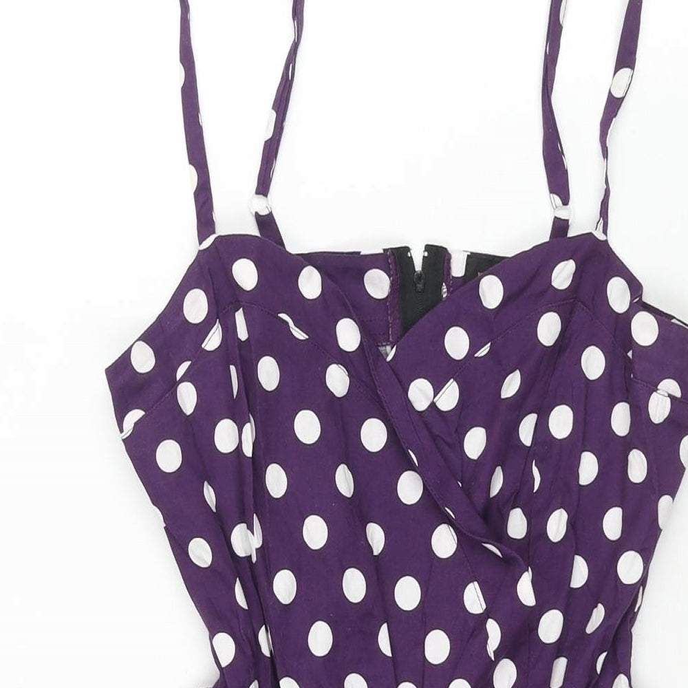 POP Womens Purple Polka Dot Polyester Fit & Flare Size 10 Sweetheart Zip